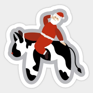 Sexy Santa Claus Riding a Cow Sticker